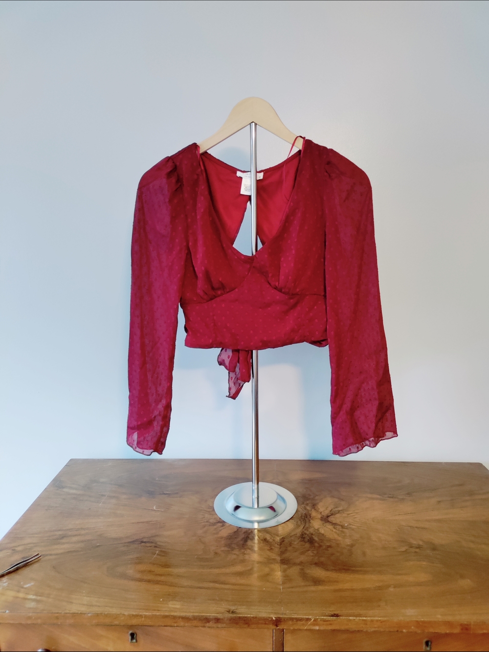 Women's Red Dot Long-Sleeve Tie-Back Crop Top